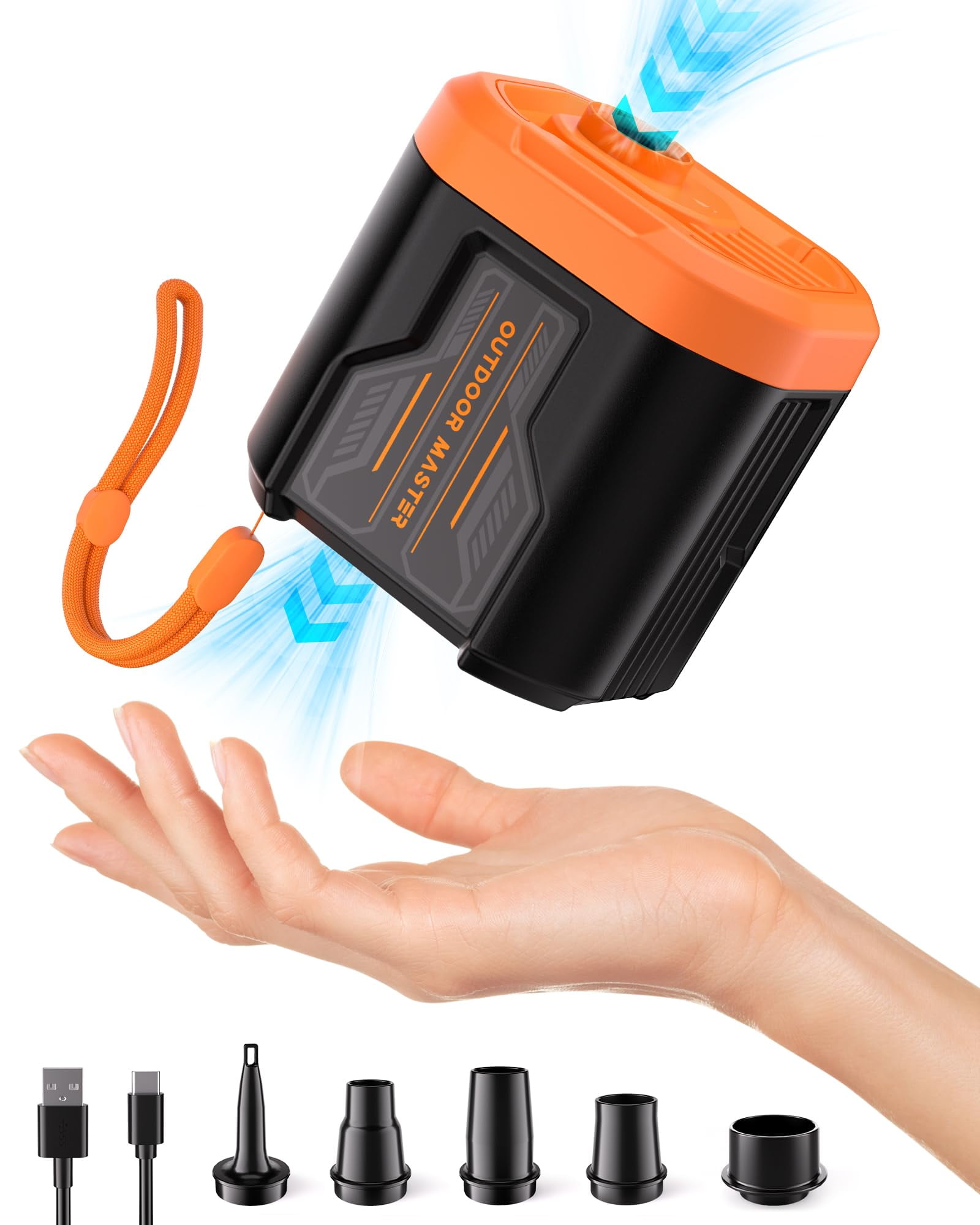 OutdoorMaster Bonito 5kPa Portable Electric Air Pump for Inflatables, 14.43Wh Rechargeable Mini Air Pump Inflator, Inflation \u0026 Deflation for Air Mattress, Pool Float, Storage Bags, Air Beds